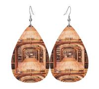 YYHHAOFA Library Bookcase Prints Teardrop Leather Earrings - Vivid Dangle Drops for Women, Lightweight Fashion Jewelry, Silver-Plated Hooks for Sensitive Ears & Holiday Events