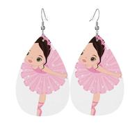 YYHHAOFA Little Ballerina Dancing Girl Prints Teardrop Leather Earrings - Vivid Dangle Drops for Women, Lightweight Fashion Jewelry, Silver-Plated Hooks for Sensitive Ears & Holiday Events