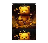 YYHHAOFA Little bear in the fallen leaves Prints Tin decorative painting 8x12in Made of tinplate, wear-resistant and durable