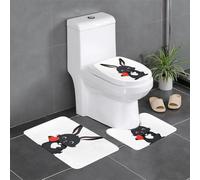 YYHHAOFA Little black rabbit holding a heart Printed Anti slip floor mat three piece set bathroom carpet anti slip durable