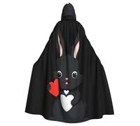 YYHHAOFA Little Black Rabbit Holding A Heart Printing Halloween Adult Hooded Cape Cloak No Zipper, Comfortable For Costume Parties