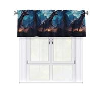 YYHHAOFA Little Dinosaur Next to The Moon Printed Short Curtains with Valance Rod 54x18in - Curtain Valance Kitchen Bathroom Laundry Room Studio - Home Decor