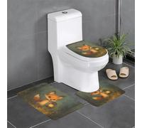 YYHHAOFA Little fox holding a lantern Printed Anti slip floor mat three piece set bathroom carpet anti slip durable