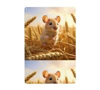 YYHHAOFA Little mouse in the wheat field Prints Tin decorative painting 8x12in Made of tinplate, wear-resistant and durable