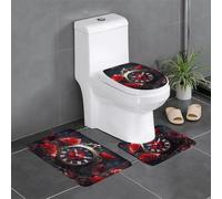 YYHHAOFA Little red flower in the clock Printed Anti slip floor mat three piece set bathroom carpet anti slip durable