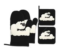 YYHHAOFA Little sheep on the cloud Pattern Kitchen baking set, oven gloves, thickened and insulated four piece suit