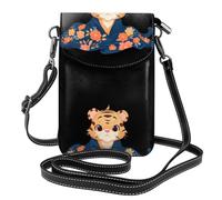 YYHHAOFA Little Tiger Wrapped in a Floral Blanket Pattern Ladies' Mobile Phone with Leather Foreskin, Crossbody flip Cover, Small Adjustable Shoulder Strap