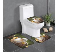 YYHHAOFA Little white duck in the flower basket Printed Anti slip floor mat three piece set bathroom carpet anti slip durable