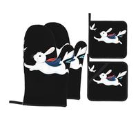 YYHHAOFA Little white rabbit chasing swallows Pattern Kitchen baking set, oven gloves, thickened and insulated four piece suit