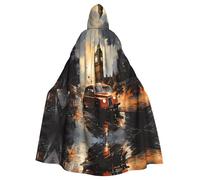YYHHAOFA London Color Taxi Pattern Halloween Adult Hooded Cape Men'S And Women'S Clothing Mantle Role-Playing