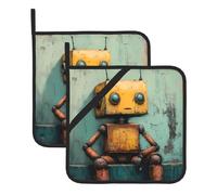 YYHHAOFA Lonely Robot Printing Square Insulated Pot Mat 2-piece Set for Heat Insulation During Lid Removal, Microwave, Oven, and Outdoor Grilling Use