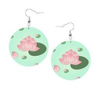 Yyhhaofa Lotus Flowers Waiting To Bloom Prints Leather Round Earrings Pendant Stylish And Light Lightweight Dangle For Women Girls, One Size, Leather, No Gemstone