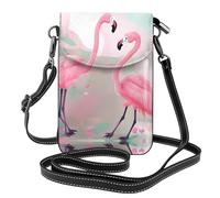 YYHHAOFA Love Flamingo Pattern Ladies' mobile phone with leather foreskin, crossbody flip cover, small adjustable shoulder strap