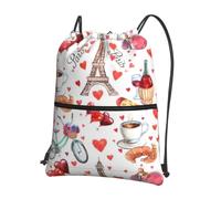 YYHHAOFA Love Paris Tower Bicycle Heart Prints Drawstring Zipper Backpack - Lightweight Water-Resistant Gym Duffel Bag with Pocket for Travel Sports Yoga