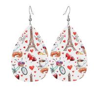 YYHHAOFA Love Paris Tower Bicycle Heart Prints Teardrop Leather Earrings - Lightweight Dangles with Silver-Plated Hooks, Vivid Color & Rust-Resistant Design for Parties & Gifts