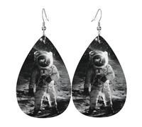YYHHAOFA Lunar Astronaut Prints Drip Earrings - Stylish Faux Leather Drops with 925 Sterling Silver Hooks - Hypoallergenic & Long-Lasting