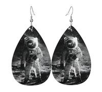 YYHHAOFA Lunar Astronaut Prints Teardrop Leather Earrings - Lightweight Dangles with Silver-Plated Hooks, Vivid Color & Rust-Resistant Design for Parties & Gifts