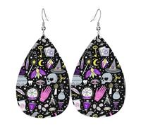 YYHHAOFA Magic Witch Witchcraft Bohemian Drawing Prints Teardrop Leather Earrings - Lightweight Dangles with Silver-Plated Hooks, Vivid Color & Rust-Resistant Design for Parties & Gifts