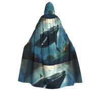 YYHHAOFA Magnificent whale Printed Adult Hooded Cloak is a super large, comfortable, and durable Halloween hooded poncho