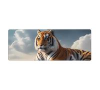 Yyhhaofa Majestic Tiger Resting On A Rock With Cloudy Sky Printed Extra Large Mouse Pad, Computer Office Anti Slip Gaming Keyboard Thickened Version 12x31.5in