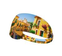 YYHHAOFA Mediterranean Street with Houses Pattern Sports Headband for Women Sweat Proof Bandeau Summer Elastic Band