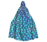 YYHHAOFA Mermaid Teal Fish Printing Halloween Adult Hooded Cape Cloak For Role-Playing, Stage Costumes, Parties Easy Care