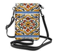 YYHHAOFA Mexican Ceramic Tile Pattern Small Leather Women'S Crossbody Flip Phone Bag, Waterproof And Durable