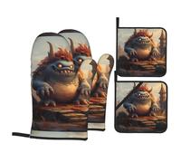 YYHHAOFA Monster on The Stone Pier Picture Oven Mitts and Pot Holders Sets - Heat-Resistant, Waterproof, and Durable Kitchen Baking Four-Piece Set
