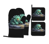 YYHHAOFA Monster On The Stone Pier Prints Kitchen Covers: Waterproof Oven Layers for Easy Cooking & Cleanup - 4 Piece Heat Shield Set
