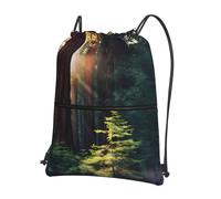 YYHHAOFA Morning Sunlight in Wilderness Prints Drawstring Zipper Backpack - Lightweight Gym Throw Bag with Water-Resistant Fabric & Multiple Pockets for Travel & Sports