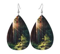 YYHHAOFA Morning Sunlight in Wilderness Prints Teardrop Leather Earrings - Vivid Dangle Drops for Women, Lightweight Fashion Jewelry, Silver-Plated Hooks for Sensitive Ears & Holiday Events
