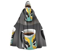 YYHHAOFA Mug Coffee Printing Halloween Adult Hooded Cape Cloak No Zipper, Comfortable For Costume Parties