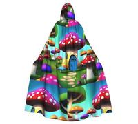 YYHHAOFA Mushroom House Pattern Halloween Adult Hooded Cape Large Hooded Cloak with Bow Tie, No Zipper