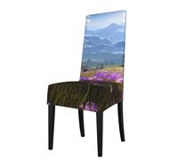 YYHHAOFA Nature Purple Flowers Meadow Mountain Scenic Printed dining chair cover is easy to disassemble and made of high resilience fabric that is wear-resistant
