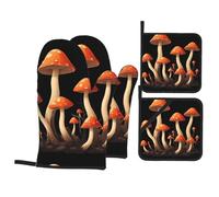 YYHHAOFA New Mushrooms on Dead Trees Prints Kitchen Covers: Waterproof Oven Layers for Easy Cooking & Cleanup - 4 Piece Heat Shield Set