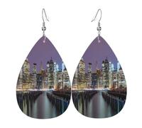 YYHHAOFA New York City Prints Drip Leather Earrings - Elegant Faux Leather Drops for Festive & Everyday Style