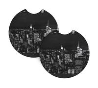 YYHHAOFA New York Night Sky Prints Car Cup Coasters 2-Pack - Stylish Drink Protectors: Keep Your Ride Clean & Fresh!