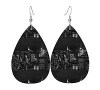 YYHHAOFA New York Night Sky Prints Drip Leather Earrings - Elegant Faux Leather Drops for Festive & Everyday Style