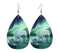 YYHHAOFA Northern Lights Bear Prints Drip Leather Earrings - Elegant Faux Leather Drops for Festive & Everyday Style