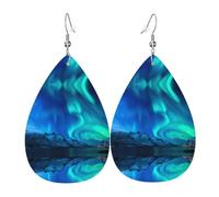 YYHHAOFA Northern Lights Prints Drip Earrings - Stylish Faux Leather Drops with 925 Sterling Silver Hooks - Hypoallergenic & Long-Lasting