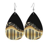 YYHHAOFA Novel Music Note Prints Teardrop Leather Earrings - Lightweight Dangles with Silver-Plated Hooks, Vivid Color & Rust-Resistant Design for Parties & Gifts