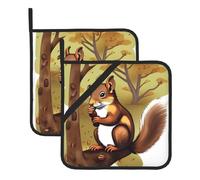 YYHHAOFA Nut-eating squirrel Pattern Square pot mat two-piece set, insulated, thickened, waterproof, easy to clean