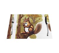 YYHHAOFA Nut-eating squirrel PVC Woven Placemats 6 PCS > Non-slip, heat-resistant, easy to clean 18x12 inch