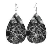 YYHHAOFA Ocean Octopus Prints Drip Earrings - Stylish Faux Leather Drops with 925 Sterling Silver Hooks - Hypoallergenic & Long-Lasting