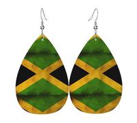 YYHHAOFA Old Jamaican Flag Prints Teardrop Leather Earrings - Vivid Dangle Drops for Women, Lightweight Fashion Jewelry, Silver-Plated Hooks for Sensitive Ears & Holiday Events