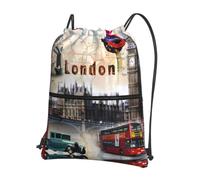 YYHHAOFA Old london photo Prints Drawstring Zipper Backpack - Lightweight Gym Throw Bag with Water-Resistant Fabric & Multiple Pockets for Travel & Sports