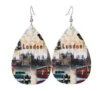 YYHHAOFA Old london photo Prints Drip Leather Earrings - Elegant Faux Leather Drops for Festive & Everyday Style