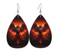 YYHHAOFA Orange Red Phoenix Prints Teardrop Leather Earrings - Lightweight Dangles with Silver-Plated Hooks, Vivid Color & Rust-Resistant Design for Parties & Gifts