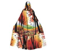 YYHHAOFA Orchard in Autumn Pattern Halloween Adult Hooded Cape Large Hooded Cloak with Bow Tie, No Zipper