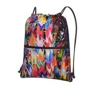 YYHHAOFA Origami Paper Cranes Prints Drawstring Zipper Backpack - Lightweight Water-Resistant Gym Duffel Bag with Pocket for Travel Sports Yoga